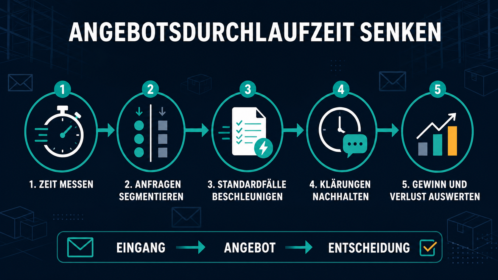 Infografik mit fünf Schritten zur Verkürzung der Angebotsdurchlaufzeit im B2B-Großhandel