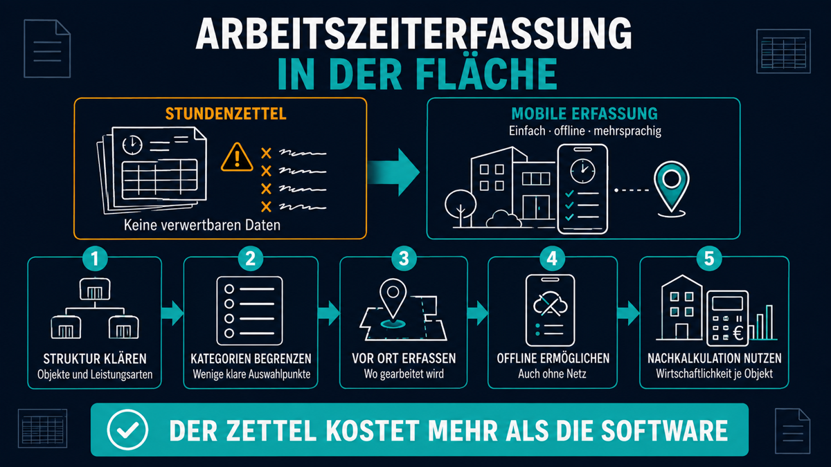 Arbeitszeiterfassung in der Fläche: Warum der Zettel mehr kostet als die Software arbeitszeiterfassung gebaeudereinigung